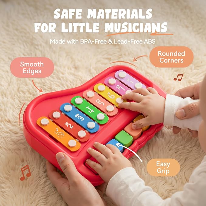Gleesfun 2005 2-in-1 Baby Piano & Xylophone for Toddlers 1-3 Years | Portable Musical Toy, Educational Music Learning Instrument, Includes Mallet, Sensory Fun, For Home & Travel