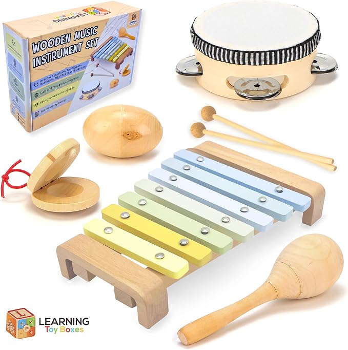 Toddler Musical Instruments Set Montessori Wooden Baby Toys | Sensory Music Toys for Toddlers |Educational Kids Instruments | Natural Wood, Non-Toxic | Ages 3+ | Gift for Boys & Girls