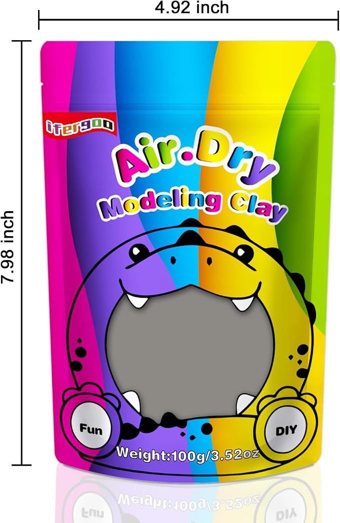 ifergoo Gray Air Dry Clay, DIY Creative Modeling Clay for Kids, Super Light Magic Foam Clay for Kids Age 3-12, Soft, No-Sticky & Non-Toxic, Molding Clay for School Art & Craft Project(Gray 100g/3.5oz)