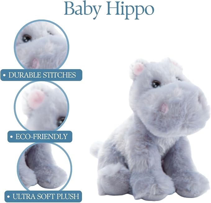 The Petting Zoo Hippo Stuffed Animal Plushie, Gifts for Kids, Wild Onez Babiez Zoo Animals, Hippo Plush Toy 6 inches