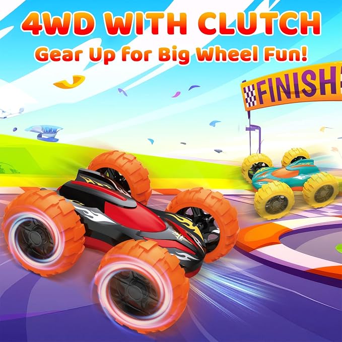 Car Toys for Ages 3-5 Boys, Push and Go Monster Truck Toys for 3 4 5 Year Old Kids, Double-Sided 360° Flip Stunt Car Baby Toy, Sturdy 4WD Cars Toddler Boy Toy, Easter Birthday Gifts for Boys Girls