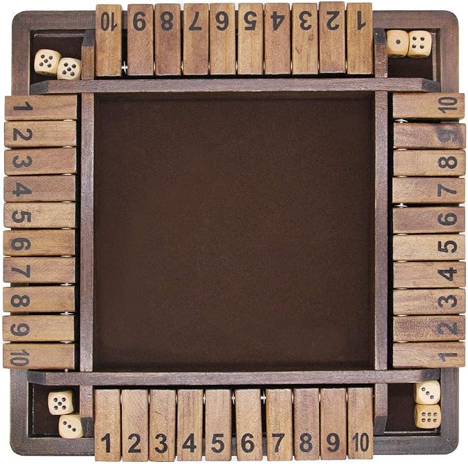 Juegoal Wooden 4 Players Shut The Box Dice Game, Classics Tabletop Version and Pub Board Game, 12 inch