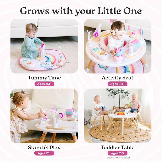 Little Acorn, 4-in-1 Baby Activity Center | Montessori-Inspired Design | 8 Interactive Toys | Tummy Time, Exersaucer & Toddler Table | Shower Gift | Essential (Rainbow)
