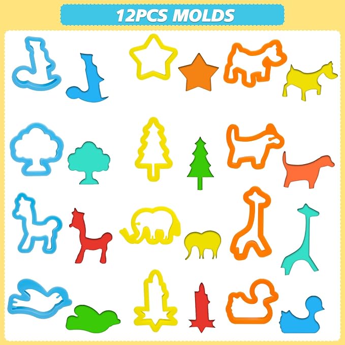 LCY WEDSHI Dough Tool Set, 47 Pcs Dough Tools Sets for Kids Ages 4-8, Dough Accessories Includes Animal Molds, Cutters Roller, Rolling Pins, Safety Scissors, Plastic Knife