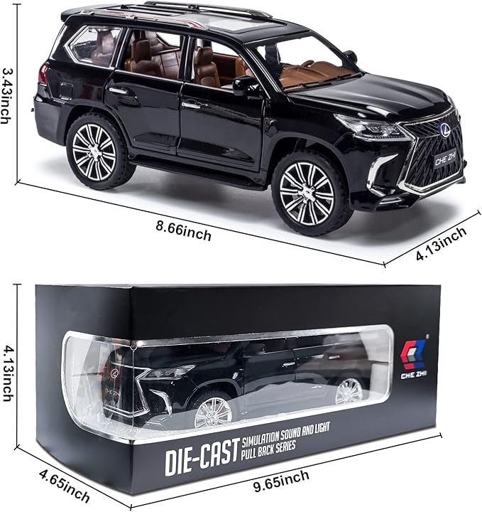 Diecast car Model 1/24 Scale - Zinc Alloy Pull Back Toy car with Sound and Light, Collectible Toys Vehicle for Adults and Boys Girls (Black)