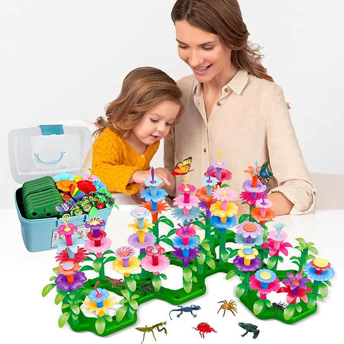 Birthday Toys Gifts for 2 3 4 5 6 Years Old Toddler Girls Boys, 156 PCS Insect Flower Garden Building Educational STEM Learning Pretend Play Gardening Set, Birthday Gifts for Preschool Kids Age 2+