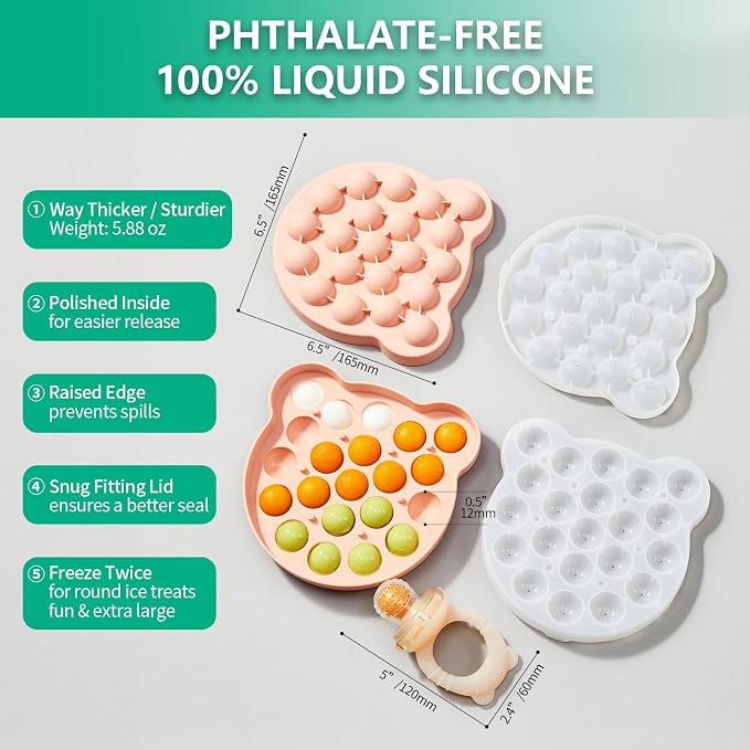 Baby Teething Relief Fruit Feeder with Freezer Tray, BPA-Free Silicone Food Feeder Pacifier, Breastmilk Popsicle Mold Set with Lid, Baby Feeding Essentials, 4 Months+