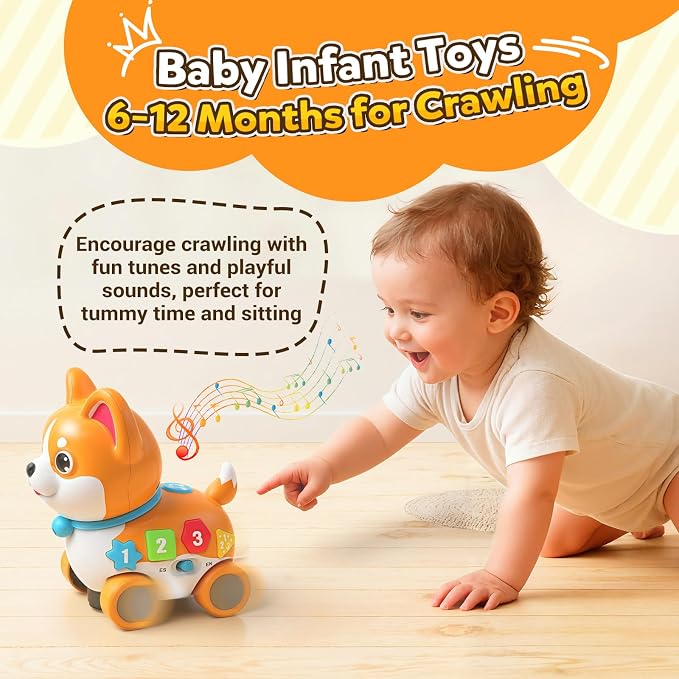 Baby Toys for 6-12-18 Month, 3-in-1 Musical Puppy Toy, Crawling & Walking Toys for 1 Year Old Boy Girl Gifts, Birthday Gift, Bilingual Learning Educational Puppy for 7 8 9 10 Months