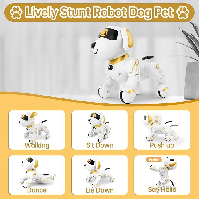 Dwi Dowellin Robot Dog for Kids 8-12,Remote Control Smart Robotic Dogs Pet Puppy Robotic Toy,Interactive Touch Walking Talking Toys for Boys Girls Christmas Birthday Gifts