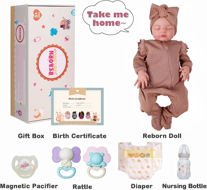ADFO 20 Inches Realistic Reborn Baby Dolls Girl for Kids Ages 3+ | Soft Vinyl Real Life Reborn Baby Dolls, Lifelike Details, Includes Feeding Accessories