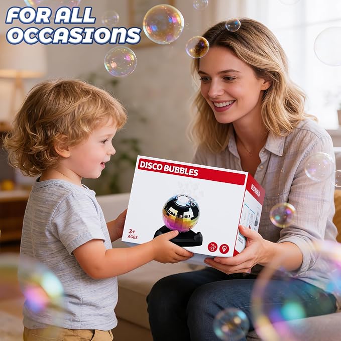 Bubble Machine, Automatic Bubble Blower Maker with 360° Rotating Turntable and LED Lights, Disco Ball Bubble Machine Summer Kids Toys for Weddings Birthdays Party Indoor Outdoor Backyard Camping