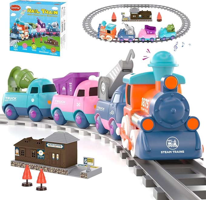 Electric Train Set for Toddler Toy 3 4 5 Year Old Boy Birthday Gifts, Two Play Modes of Electric and Manual Baby Train Toy with Music, Light, Tracks