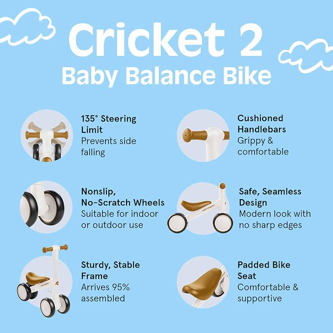 Retrospec Cricket 2 Baby Walker Balance Bike with 4 Wheels - Safe Learning Toy for Ages 12-24 Months - Scratch-Resistant Indoor Outdoor Toddler Riding Toy with Steering Limit & Soft Grips