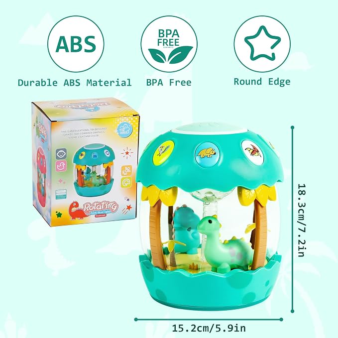 M SANMERSEN Baby Boy Toys, Dinosaur Rotating Light Up Musical Baby Toys for 12-18 Months Newborn Infant Crawling Tummy Time Toys, Birthday Easter Gifts for Baby Boys- Green