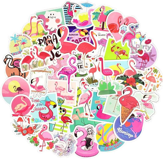 QTL Flamingo Stickers for Kids, Flamingo Party Supplies, Waterproof Vinyl Stickers for Water Bottle and Laptop, 50PCS
