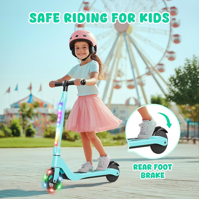 LIEAGLE Electric Scooter for Kids Ages 6-12, LED Light-Up Deck, Kids Scooters with 3 Adjustment Levels Handlebar to 36 Inches High,5.3" Wheel UL Certificated Kick Scooter