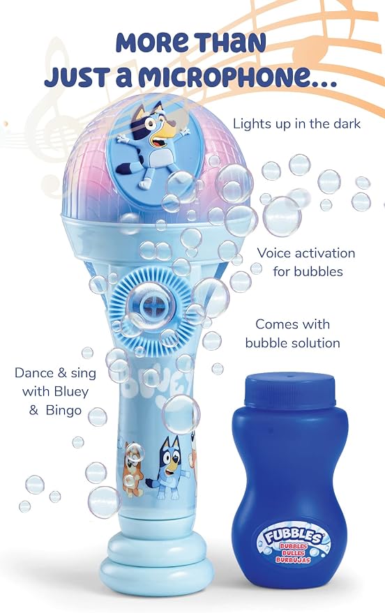 BLUEY Dance Mode Bubble Machine and Toy Microphone | Bluey Toy for Baby, Toddlers and Kids | Includes Bubble Solution