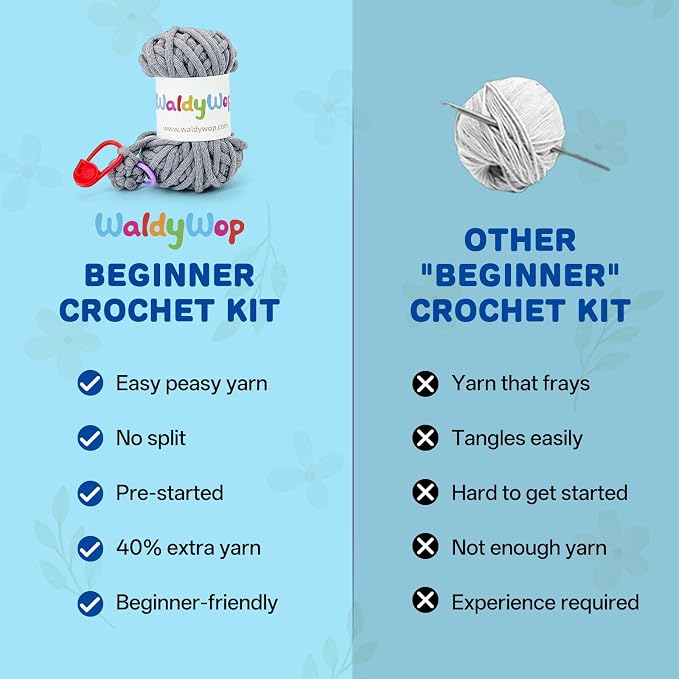 WaldyWop Crochet Kit for Beginners: 3 Animal & Flower Bookmarks Knitting Kits for Starter w/Easy Yarn, Crochet Hook&Easy Video Tutorials-Wobbles Crochet Animal Kit for Adults, Birthday Gifts for Women