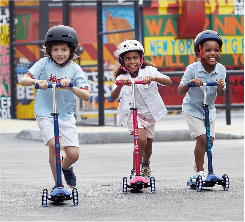 Micro Kickboard | Maxi LED Kids Scooter for Ages 5-12 | Children up to 110 lbs | 3 Wheel Lean-to-Steer Design | Adjustable T Bar | Smooth Ride, Motion Activated PU LED Wheels | Swiss Design