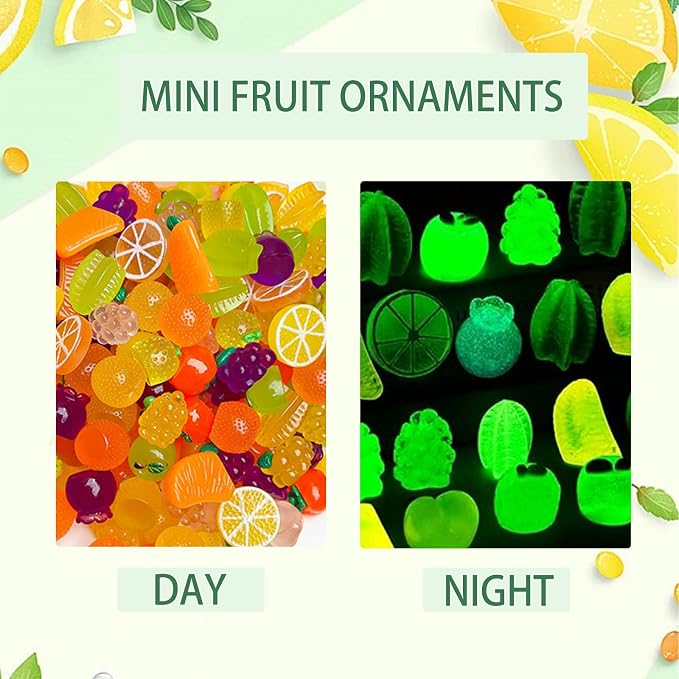Mini Glow In The Dark Animal Resin Models, Resin Animals Mystery Bags, Individually Wrapped Blind Bags Tiny Animal Figurines, Collectible Mini Animals For Fairy Garden, DIY Crafts (100, Fruit)