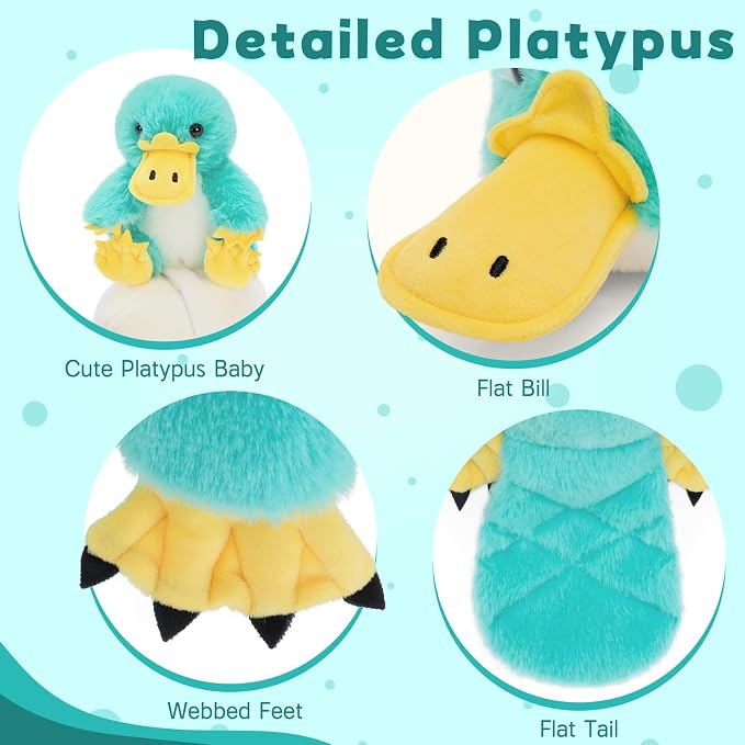Tezituor Platypus Stuffed Animal Set,Mother Platypus Plush with 3 Colorful Baby Platypuses,Soft Blue Animal Family Plush Toy with Egg,Cute Easter Christmas Birthday Gift for Kids Boys Girls Girlfriend