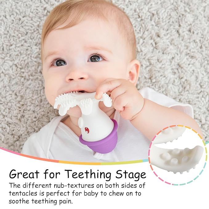 Teething Toys for Babies 6-12 Months, Mombella Octopus Teether 12-18 Months, Soft Silicone Infant Teething Toys 6-9 Month Old, Kids Chew Toy to Soothe Sore Gums, BPA Free Infant Gift, Purple