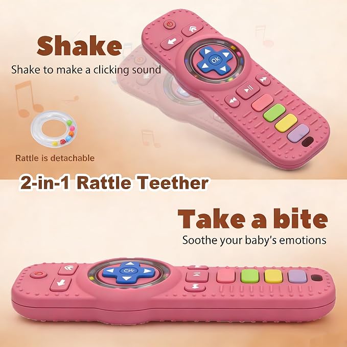 2Pack Teething Toys for Baby 3-6 Months, Teethers for Babies 6-12 Months, Remote Rattle Ring Teether for Baby, Sensory Toys for Babies, Baby Chew Toy