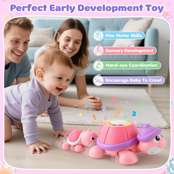 Baby Toys 6-12 Months, Musical Turtle Crawling Infant Toys for Tummy Time, Early Learning Educational Toys for 7 8 9 10 11 Months, Ideal Christmas Birthday Gifts for Boys & Girls Age 1 Years Old