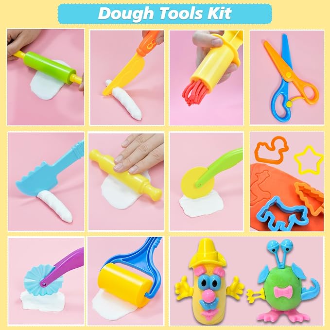LCY WEDSHI Dough Tool Set, 47 Pcs Dough Tools Sets for Kids Ages 4-8, Dough Accessories Includes Animal Molds, Cutters Roller, Rolling Pins, Safety Scissors, Plastic Knife