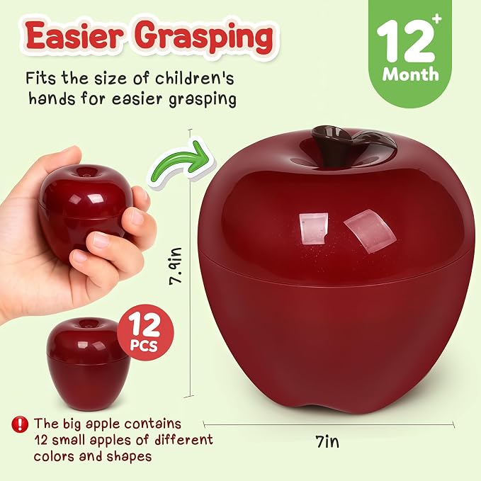 Apple Toys,Montessori Geometric Shape Sorter Toys for Toddlers 1-3,Early Educational Learning Color Sorting & Fine Motor Matching Games,Easter Basket Stuffers Gifts for Preschool Boys Girls