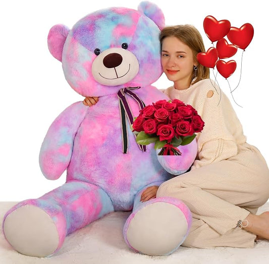 Tezituor Big Teddy Bear,Giant Rainbow Purple Teddy Bear Stuffed Animal,59 Inches Soft Plush Bear Toys,Girlfriend Baby Shower Life Size Bears Gifts for Valentines,Christmas,Birthday 5 Feet