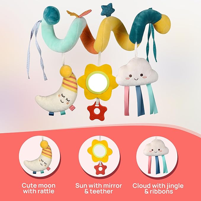 MONSTIME Car Seat Toys for Babies 0-6 Months Boys Girls Stroller Toys, Newborn Toys 0 3 Months Brain Development, Baby Toy Infant Toy for Carseat Stroller Crib Baby Gym for 0 3 6 9 12 Months
