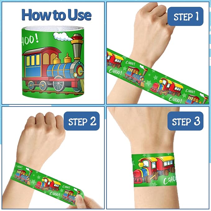 48 PCS Train Slap Bracelets Party Favors Train Wristbands Bracelets Goodie Bag Fillers for Train Birthday Decorations Supplies for Class Reward Prizes Gift for Kids Party Favors Birthday Gifts