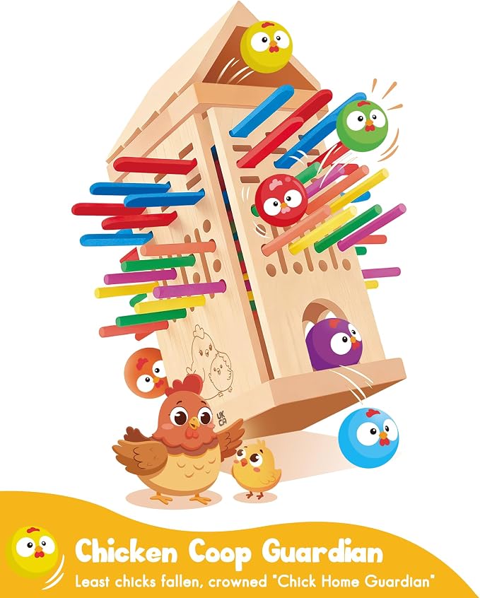 Montessori Board Game for Kids Ages 3-6, Safe Colorful Wooden Stick & Dice Toy, Fine Motor Skills Learning Game, Family Game for Kids & Adults, Educational Gift for Boys and Girls