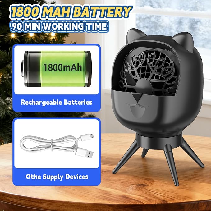 Bubble Machine for Kids,Automatic Rotation Bubble Maker 1800mAh Rechargeable Battery, 500ml Large Tank 2 Speed Control Type-C Charge Bubble Toys for for Kids, Weddings, Birthday Parties