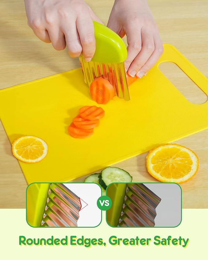melican Kids Kitchen Knife Set, 11 Pcs Montessori Kitchen Tools for Toddlers 3+ Real Cooking, Include Kid Knives, Crinkle Cutter, Sandwich Cutters, Peeler, Cutting Board, Ideal for Birthday Gifts