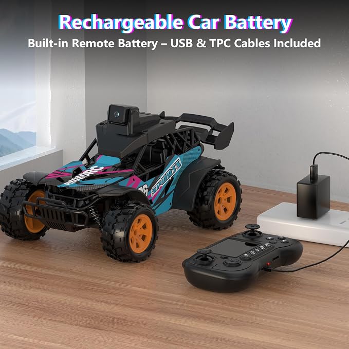 RC Car with Camera, RC Truck, FPV Remote Control Car, 2.4GHz 2.8" Screen, 60° Adjustable Camera, Live Video, APP/Radio Dual Control, 2 Speeds, Rechargeable Off-Road RC Cars, Gift for Adults&Kids