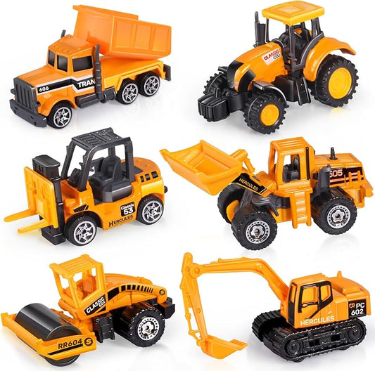 Oriate Construction 6PCS/Set diecast car, Including bulldozers, Forklift, Excavator & Other Educational Indoor & Outdoor Toy Cars, mini car Models for Boys and Girls 3 Years Old Birthday Easter Gifts