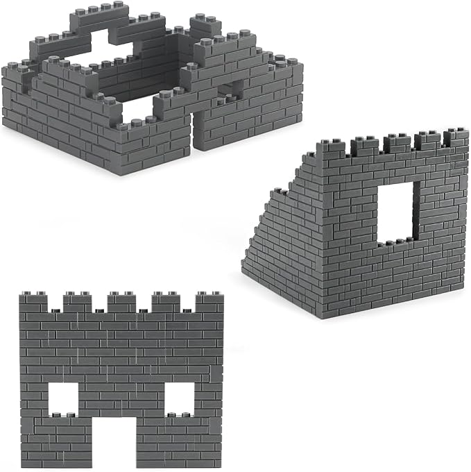 Masonry Bricks Set - Compatible with Major Brands Building Blocks, 260 Pieces Bulk 1x2 1x3 1x4 and Corner Bricks for DIY Wall House Construction (Dark Gray)