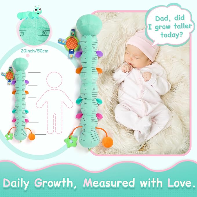 Baby Sensory Musical Caterpillar Plush Toy, Soft Stuffed Animal with Mirror Crinkle Paper Rattle Teether, Tummy Time Play Toy for 0-12 Months Newborn Infant, Baby Shower Gift for Boys Girls, Blue