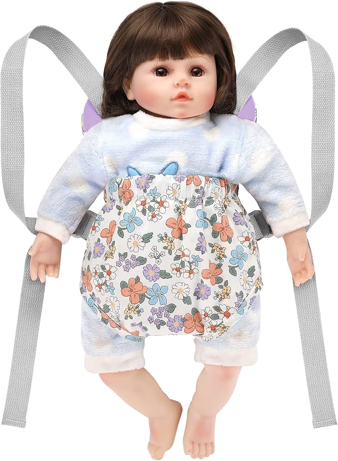 GAGAKU Baby Doll Carrier Stuffed Animal Carrier for Girls Doll Accessory Adjustable Straps for 12 to 24 inch Reborn Baby Dolls -Purple Flowers