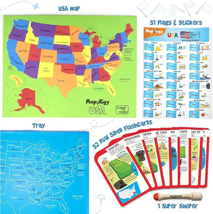Imagimake Mapology United States Flash Card Puzzle with Flags, Country- Capitals | Educational Toy for Kids Ages 8-12 | Learn Geography Puzzles for Kids Ages 12-16 | Birthday Gift for Boys & Girls