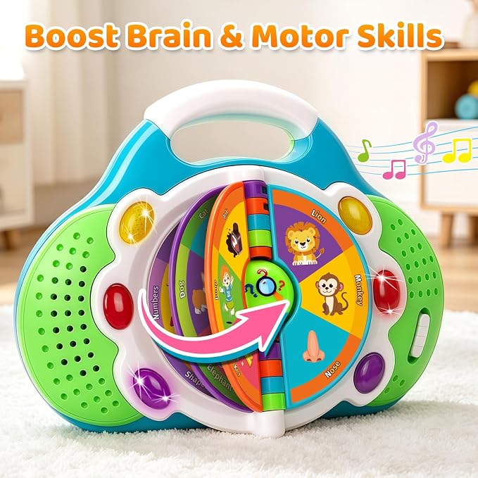 BainGesk Learning Toys for 1 2 3 Year Old Boys Girls, Musical Alphabet Flip Toys with Sound and Light, Educational Toys for Toddlers, Christmas Birthday Gift for Baby
