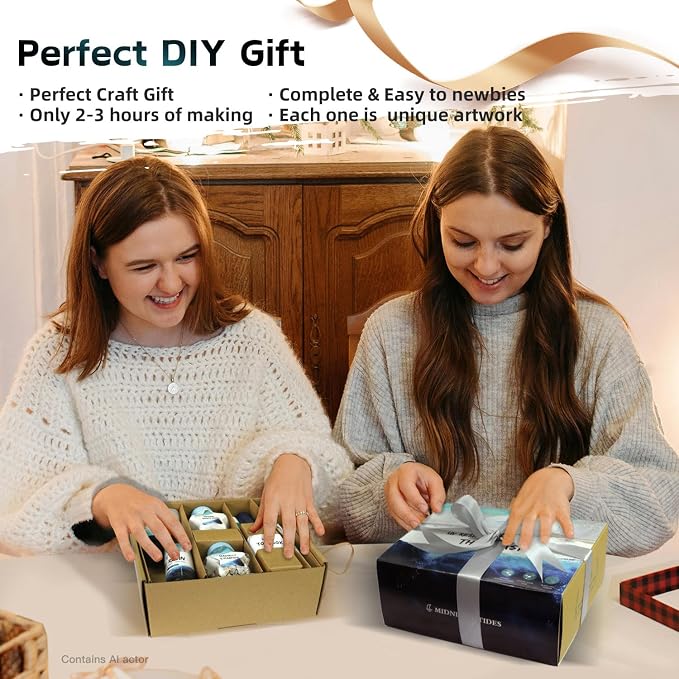 iLAND Crafts for Adults Resin Art Kit DIY Beach Ocean Themed Crafting Adult Girls Night Craft Making Set Date Night Painting Kit for Couples Unique Christmas Gifts for Crafty Women Teen Girls Romantic