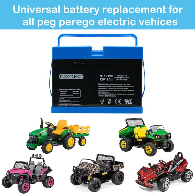 12 Volt Battery for Peg Perego John Deere Gator Polaris Gaucho Rock'in Case Ih Tractor Ride On 12v 12ah Replacement Battery for Peg-Perego Kid's Toys Car