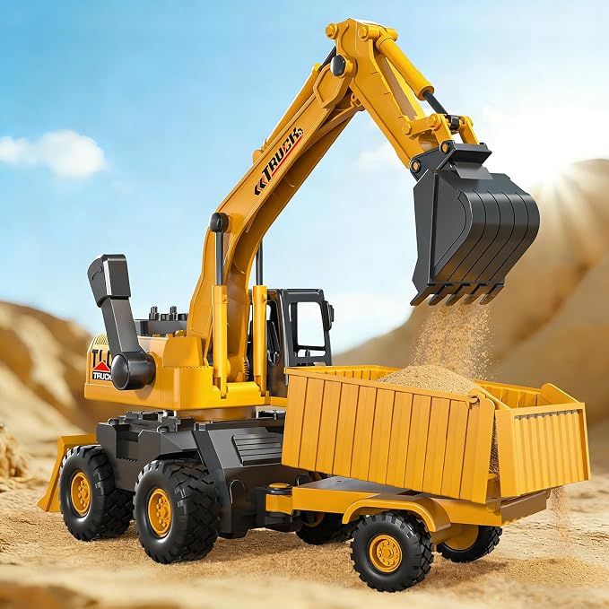 KukuFun 3-in-1 Truck Toys for Boys 3-5 Year Old, Construction Sandbox Toy with Excavator Dump Bulldozer，Indoor/Outdoor Sand Toys for Kids Toddlers Girls Age 3-8，Birthday Gifts