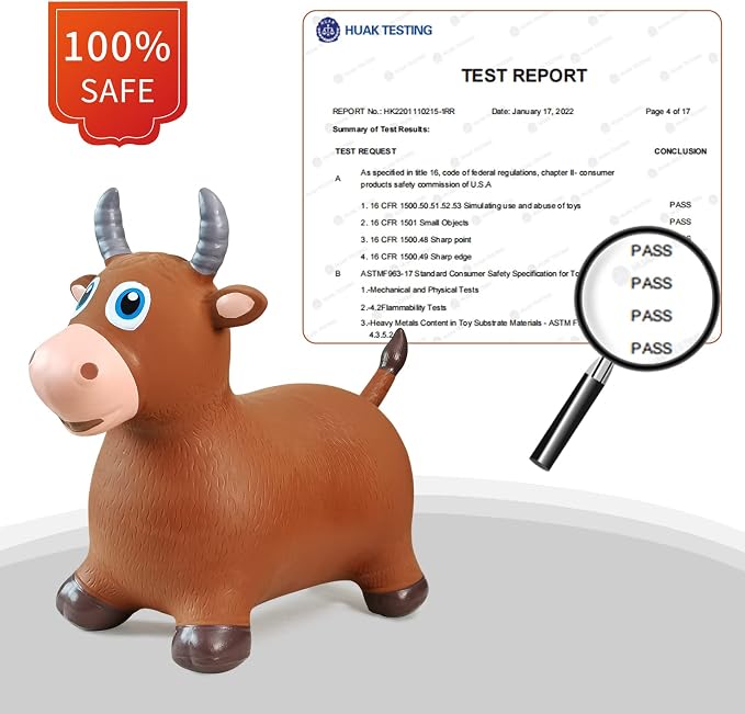 HotMax Bouncy Bull Hopping Horse Toys, Inflatable Bouncing Animal Hopper for Toddlers or Kids, Ride on Jumping Farm Toys for Boy or Girl, Birthday Gift 2 3 4 Year Old (Brown Cow)