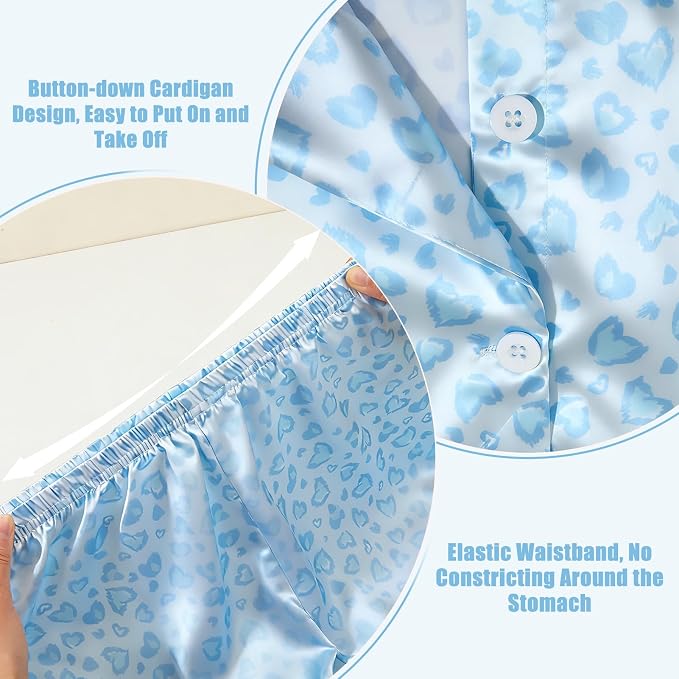 ICOSY Matching Doll & Girls Silk Pajamas Satin Pjs for Girls Button-Down Top and Shorts for 18" Doll Girl Clothes