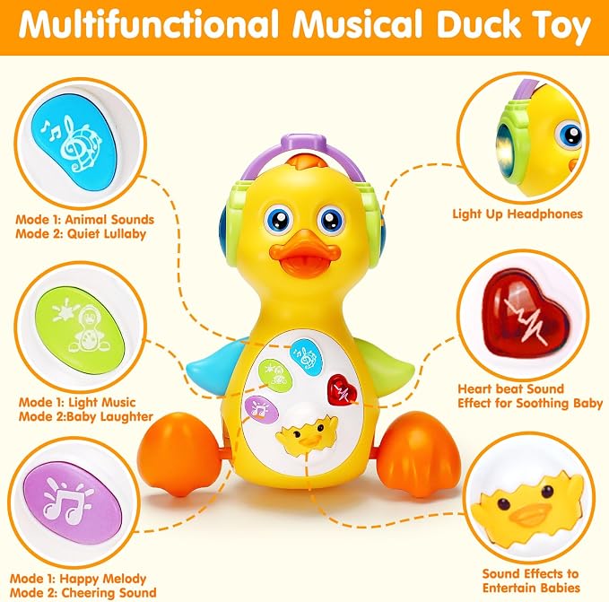 Tsomtto Baby Musical Light Up Duck Toy, Baby Toys Dancing Crawling Tummy Time Toys, Newborn Infant Musical Learning Toy Gifts for Baby Boys Baby Girls