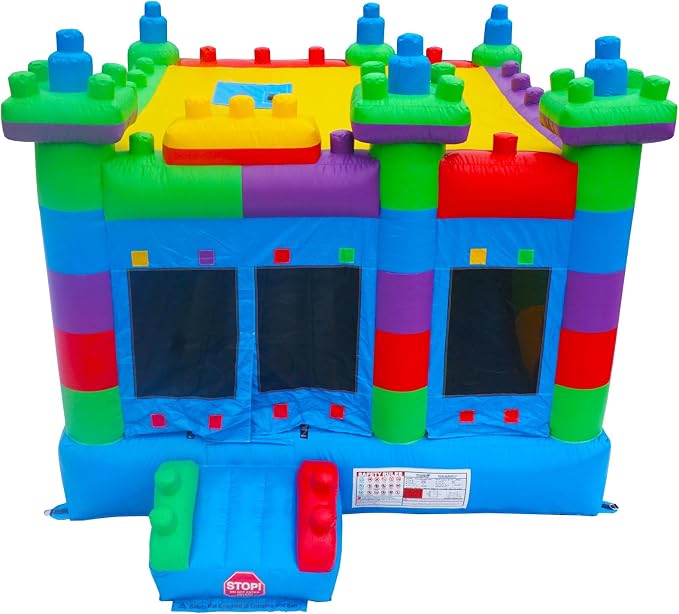 Semi Commercial Bounce House for Kids,Built-in Slide,for Outdoor Party (Building Block Ver1 Without Blower)